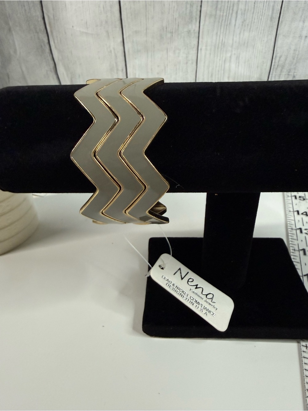 Nena Gold & grey Chevron Bangle Bracelet